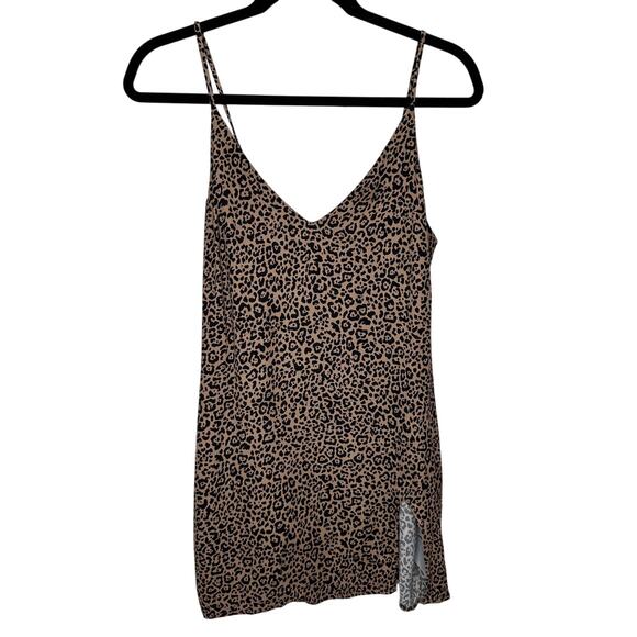 Reformation Marlowe Black Tan Leopard Print Mini Front Slit Dress XS - Picture 4 of 13